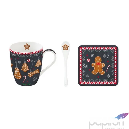 Bögre Porcelán karácsonyi 3,5dl Gingerbread kanállal,poháralátétte dobozban