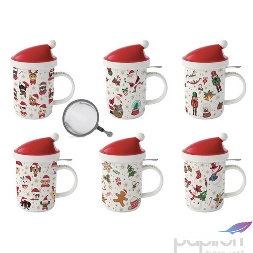 Bögre Porcelán karácsonyi 3,7dl tetővel fémszűrővel,Christmas Frie dobozban