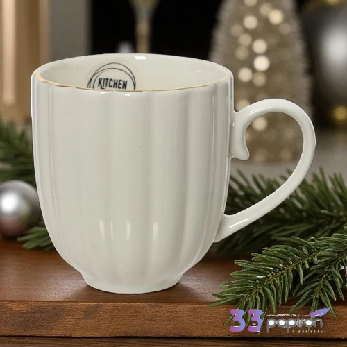 Bögre porcelán karácsony fehér arany szegéllyel SDKAE25 13x9,3x9,9cm