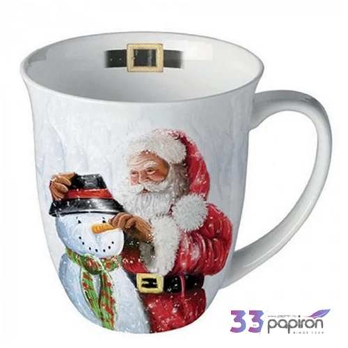 Bögre porcelán karácsony Santa and snowman 0,4l