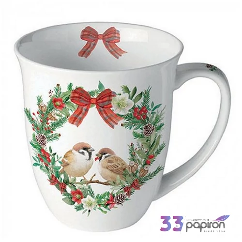 Bögre porcelán Ambiante Sparrows in wreath 4dl porcelánbögre