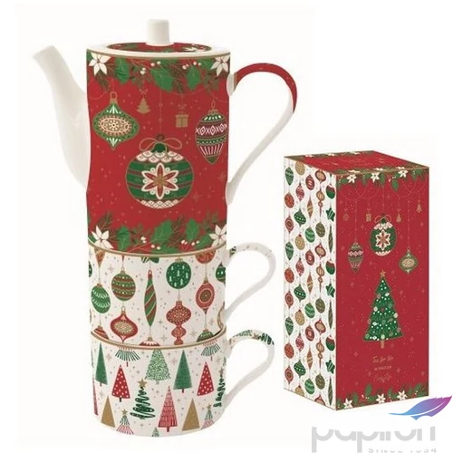Csésze+alj Porcelán 5dl 2,4dl teáskannával Jingle Bells 2db-os dobozban