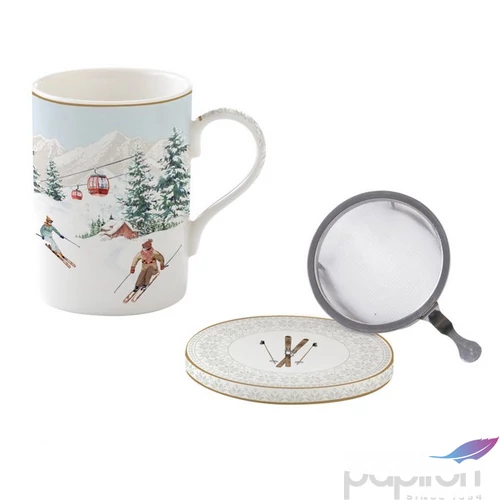 Bögre Porcelán karácsonyi 3,5dl szűrős tetővel Chalet dobozban