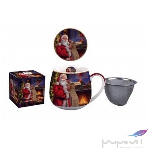 Bögre Porcelán karácsonyi 4,3dl etővel, fémszűrővel, Santa Letter dobozban