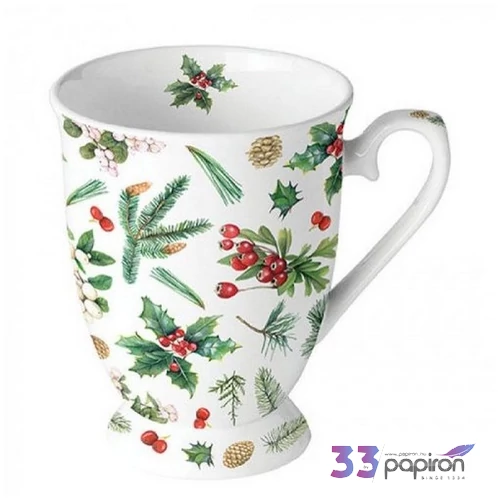 Bögre porcelán Ambiante Winter greenery white 2,5dl porcelánbögre