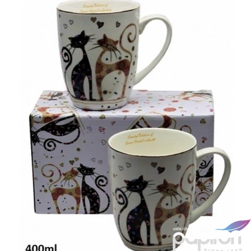 Bögre Porcelán 4dl Porcelánbögre 2db-os szett, fekete-barna virágos cicás