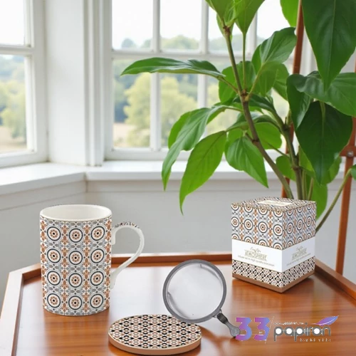 Bögre porcelán szűrővel 3,5dl tetővel Atmosphere, Geoethnic dobozban