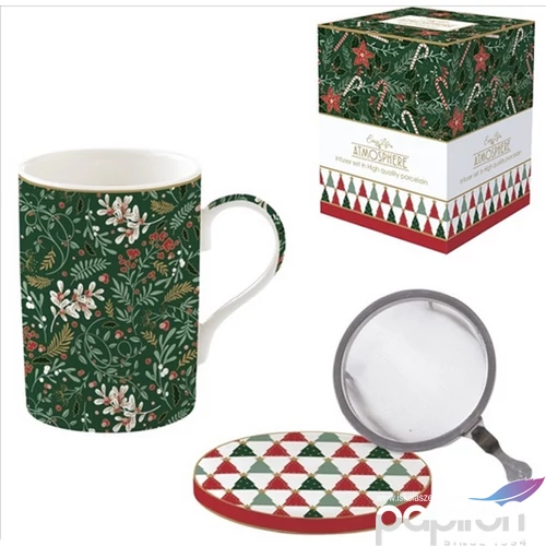 Bögre Porcelán szűrővel 3,5dl tetővel Fancy Christmas, Atmospher dobozban