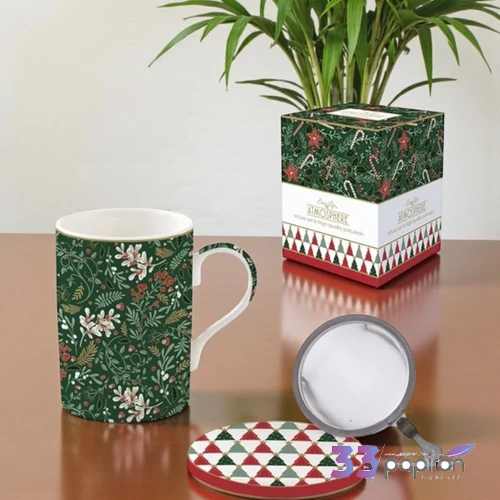 Bögre porcelán szűrővel 3,5dl tetővel Fancy Christmas, Atmospher dobozban