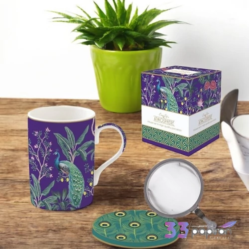 Bögre porcelán szűrővel 3,5dl tetővel Imperial Peacock, Atmosphe dobozban