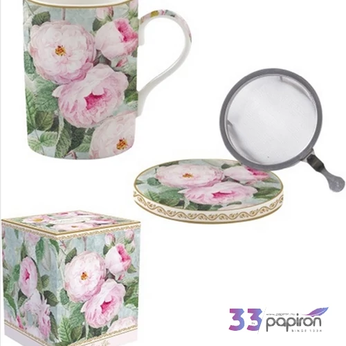 Bögre porcelán 3,5dl 3,5dl tetővel Roses in Bloom dobozban
