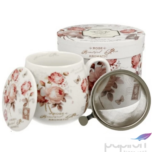 Bögre Porcelán tetővel,fémszűrővel,400ml Secesja