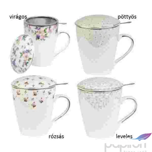 Bögre Porcelán tetővel,fémszűrővel,430ml
