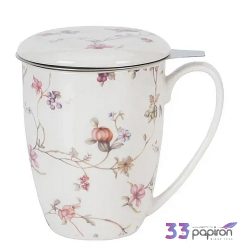Bögre porcelán 360ml SAFA rozsdamentes teaszűrővel Díszdobozban