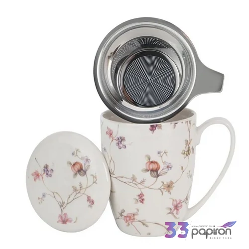 Bögre porcelán 360ml SAFA rozsdamentes teaszűrővel Díszdobozban