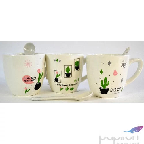 Bögre porcelán szett 180ml bögre+kanál KAKTUSZ 2féle 250369