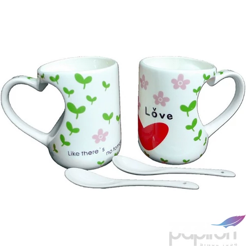 Bögre porcelán szett Valentin Love is Happy - Everyday happy day 2db feliratos Bögre kerámai kanállal
