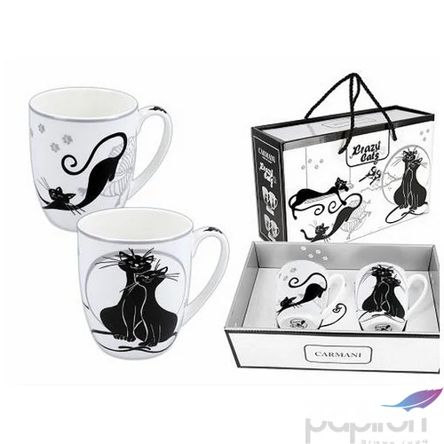 Bögre szett Porcelán 4dl fekete macskás 2db-os dobozban