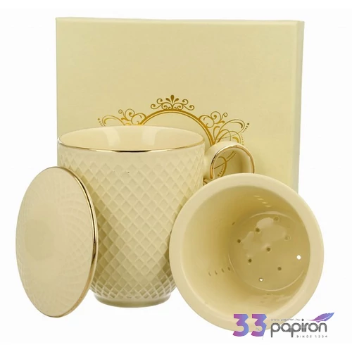 Bögre porcelán 420ml VESPER ECRU Díszdobozban teaszűrővel