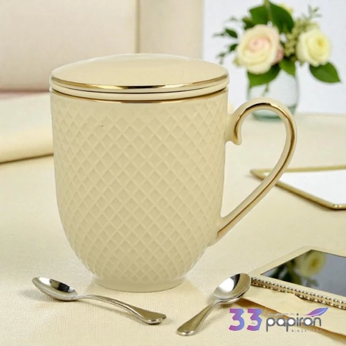 Bögre porcelán 420ml VESPER ECRU Díszdobozban teaszűrővel