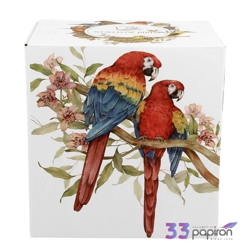 Bögre porcelán 400ml World of Birds SCARLET MACAW-papagájos Díszdobozban teaszűrővel