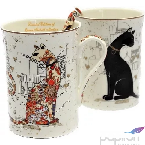 Bögre porcelán 250ml 2 személyes készlet, kanállal, cicás 