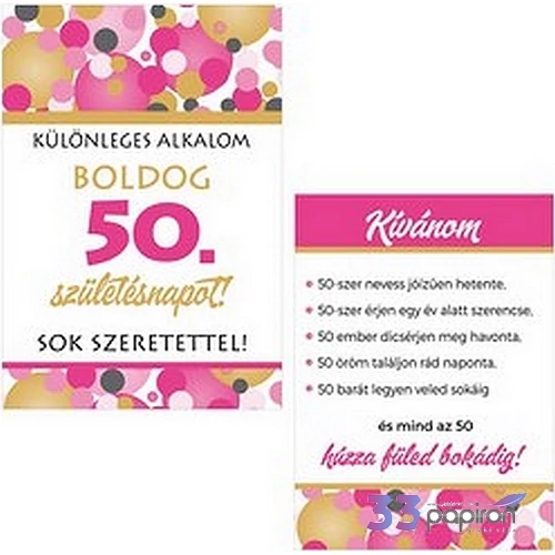Boros üveg címke 2db Boldog 50. Születésnapot! Rózsaszín Pasztell konfettis