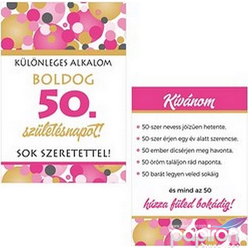 Boros üveg címke 2db Boldog 50. Születésnapot! Rózsaszín Pasztell konfettis