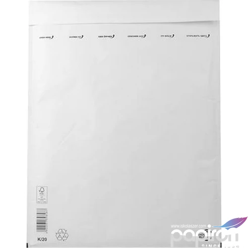 Boríték légpárnás W10/K20 fehé 370x480 mm külméret, 350x470 mm belméret 50db/doboz