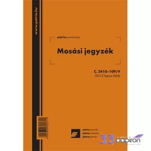 C.3410-109/V MOSÁSI JEGYZÉK