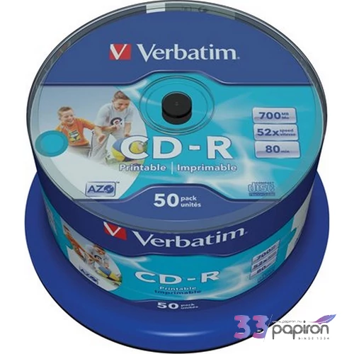 CD-R Verbatim AZO nyomtatható 700MB 52x, 50db-os CDV7052B50N