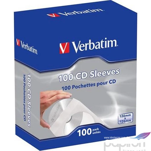 CD boríték ablakos VERBATIM papír, bebújtatós füllel, fehér 100db-os Adattárolók VERBATIM 49976