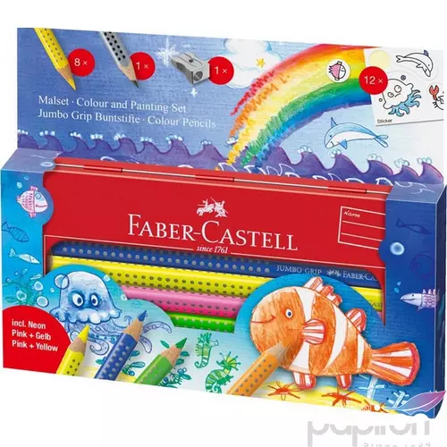 Faber-Castell színes ceruza 6+3db + hegy Jumbo Grip fém tolltartóban 110908 110908
