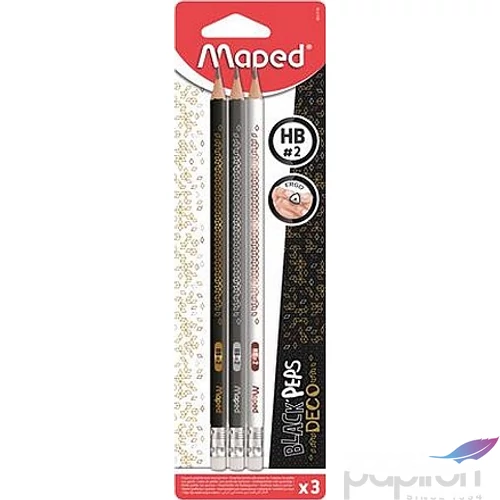 Ceruza HB Maped Decorated elegáns design - radírral! 3 db/bliszter