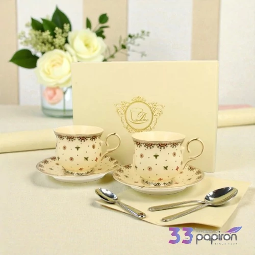 Csésze aljjal porcelán 260ml CASABLANCA ECRU 2 db /szett Díszdobozban