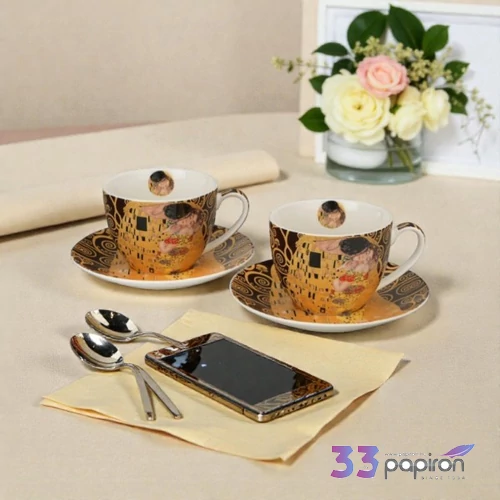 Csésze aljjal porcelán 250ml (Klimt) THE KISS BROWN 2 db/szett Díszdobozban