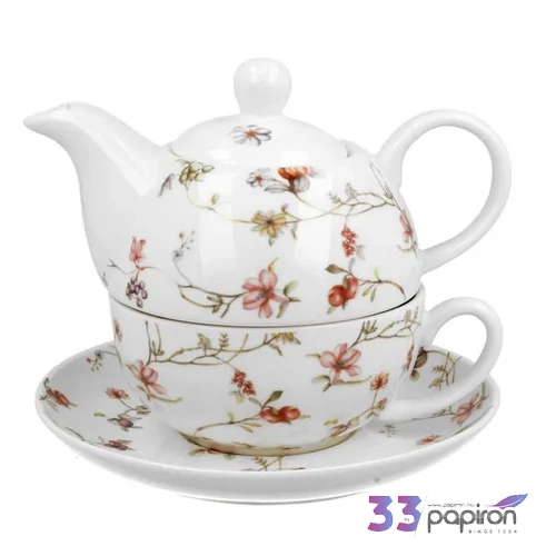Csésze és teáskanna porcelán 350ml rozsdamentes teaszűrővel SAFA Díszdobozban