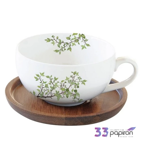 Csésze teás Porcelán 2,5dl akácfa aljjal Natura kézzel festett