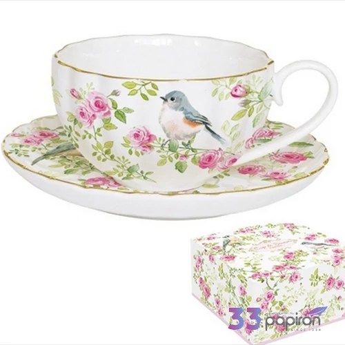 Csésze teás+alj Porcelán 200ml dobozban Spring Time