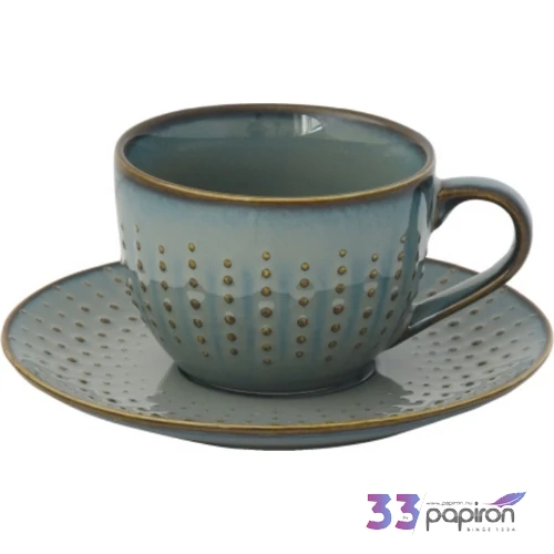 Csésze+alj teás Porcelán 2,5dl Drops Celadon dobozban