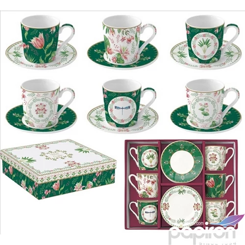 Csésze+alj kávés Porcelán 100ml Coffee Mania, Botanical Chic 6db-os dobozban