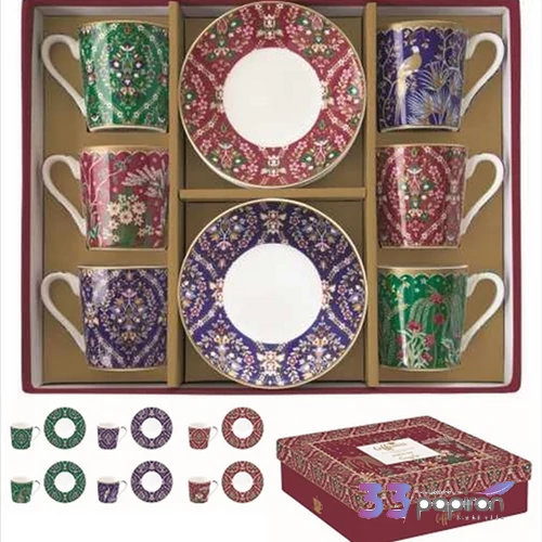 Csésze+alj kávés Porcelán 100ml Coffee Mania, Eclectic Chic 6db-os dobozban