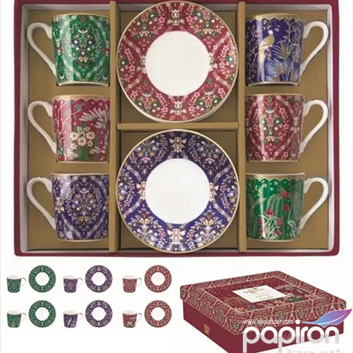Csésze+alj kávés Porcelán 100ml Coffee Mania, Eclectic Chic 6db-os dobozban