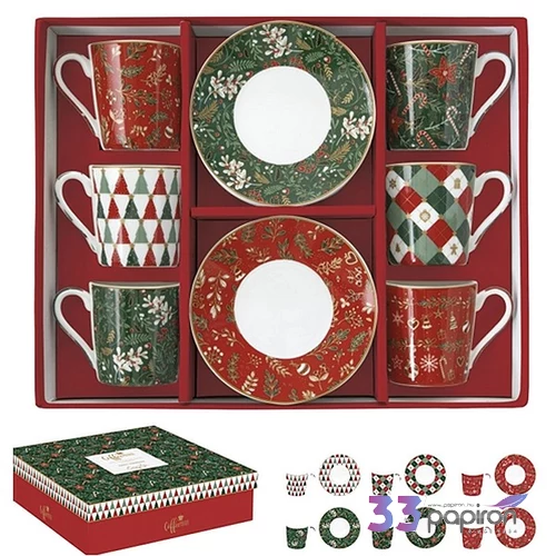 Csésze+alj kávés Porcelán 100ml Coffee Mania, Fancy Christmas 6db-os dobozban