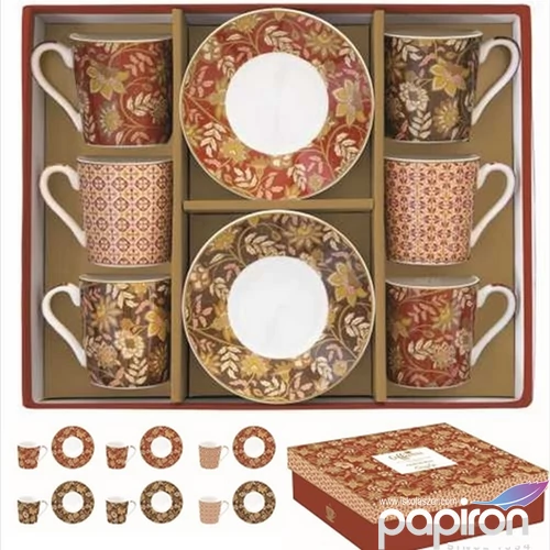 Csésze+alj kávés Porcelán 100ml Coffee Mania, Fleurs Des Reves 6db-os dobozban