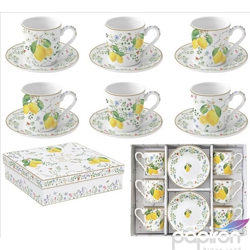 Csésze+alj kávés Porcelán 100ml Coffee Mania, Fleurs et Citrons 6db-os dobozban