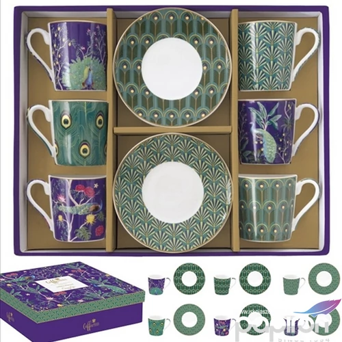 Csésze+alj kávés Porcelán 100ml Imperial Peacock, Coffee Mania 6db-os dobozban