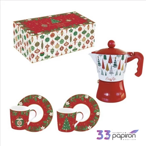 Csésze+alj kávés Porcelán 100ml Jingle Bells, Coffee Mania 2db-os dobozban