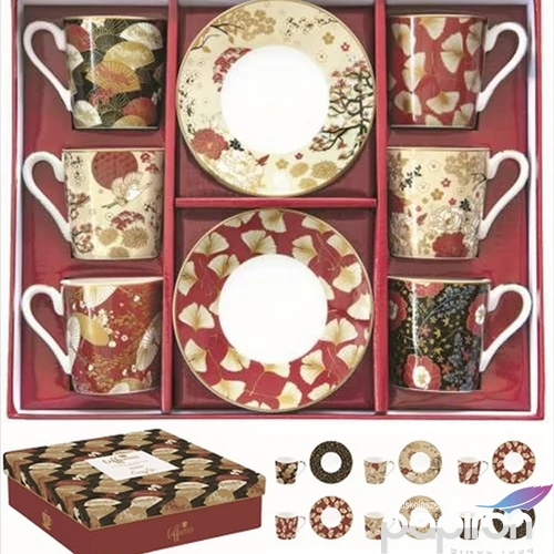 Csésze+alj kávés Porcelán 100ml Kimono, Coffee Mania 6db-os dobozban