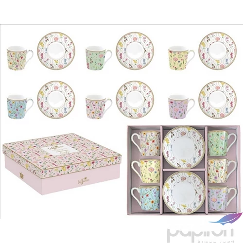 Csésze+alj kávés Porcelán 100ml Meadow Flowers, Coffee Mania 6db-os dobozban